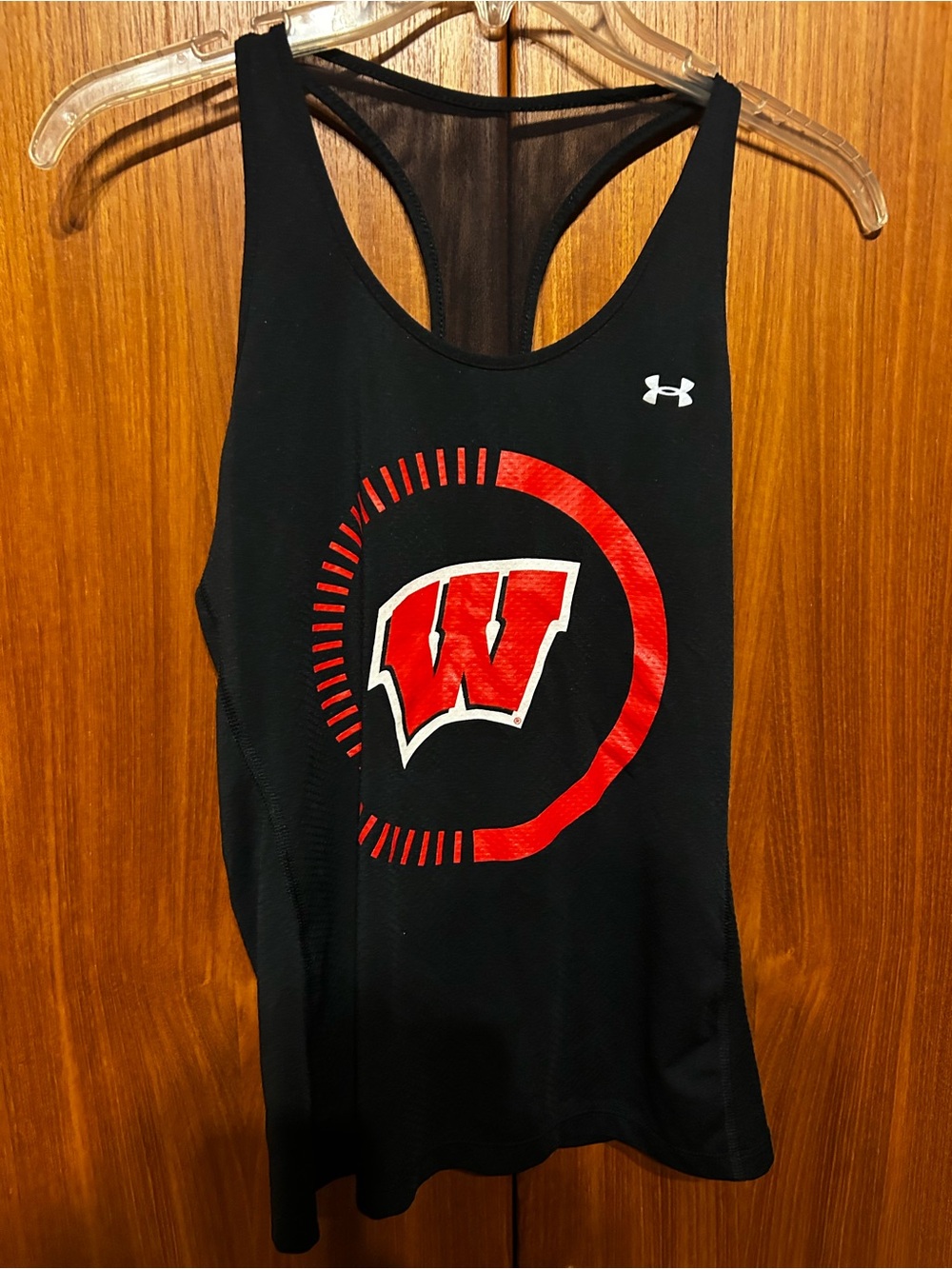 Under Armour Women’s Black Tank with Red Wisconsin 'W' Logo